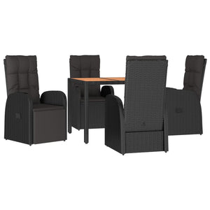 vidaXL 5 Piece Garden Dining Set Black Poly Rattan&Solid Wood Acacia