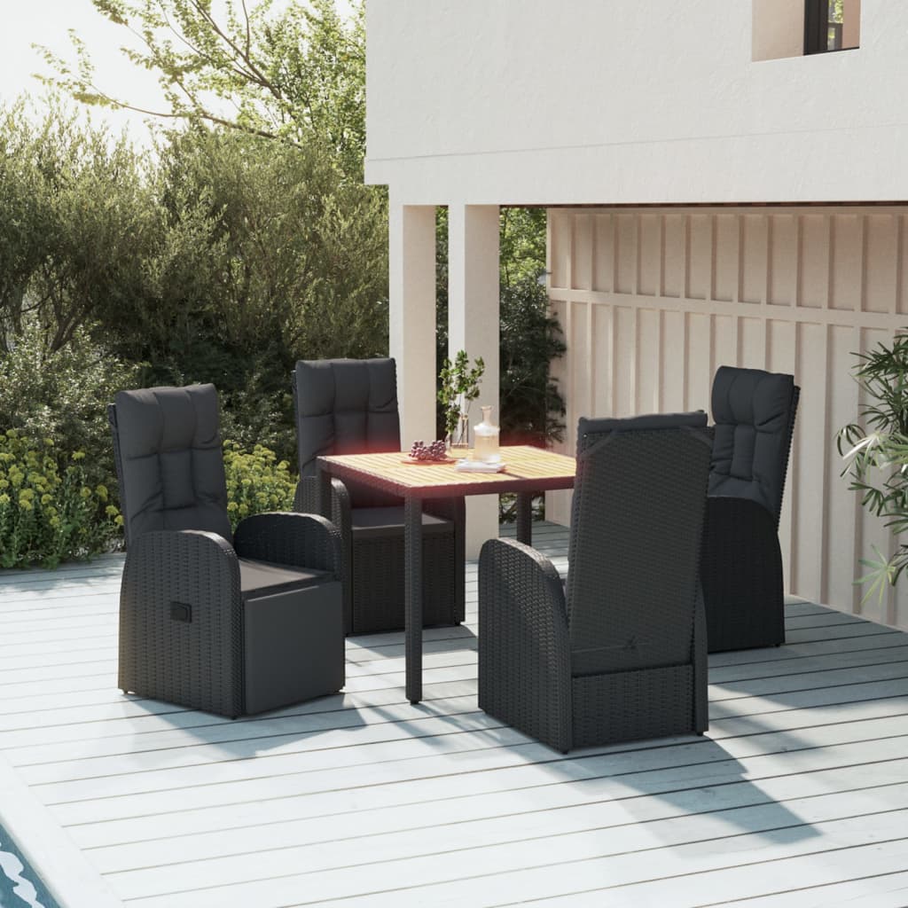 vidaXL 5 Piece Garden Dining Set Black Poly Rattan&Solid Wood Acacia