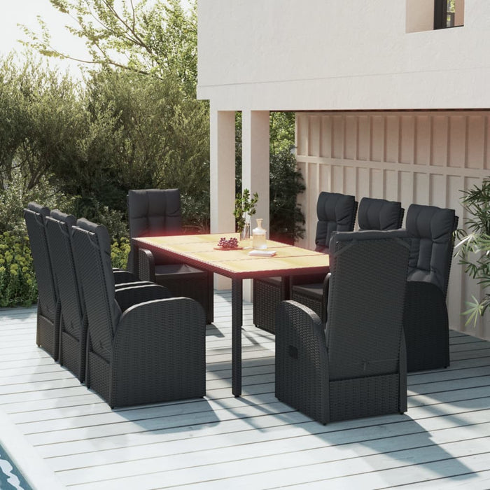 vidaXL 9 Piece Garden Dining Set Black Poly Rattan&Solid Wood Acacia