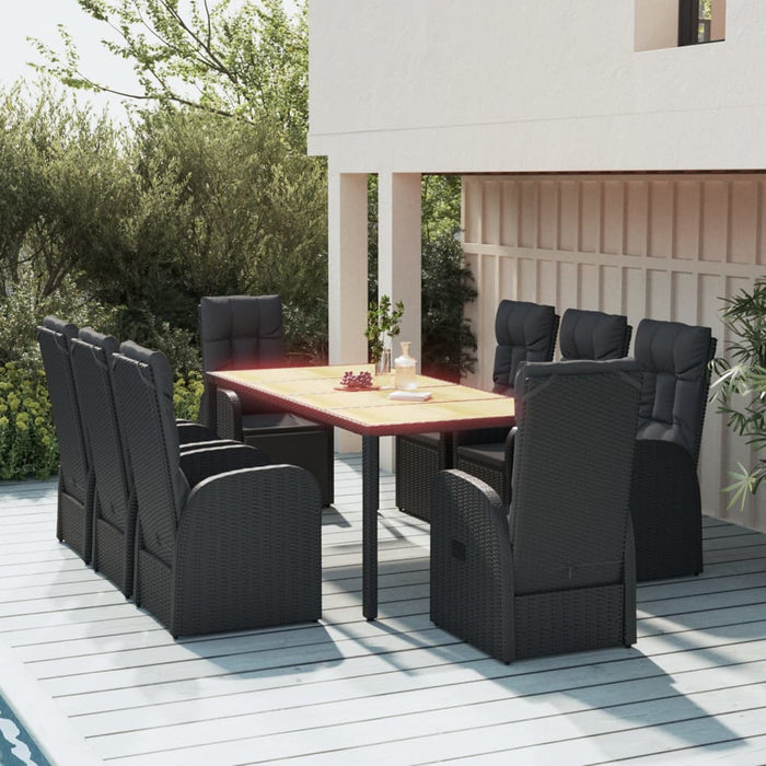 vidaXL 9 Piece Garden Dining Set Black Poly Rattan&Solid Wood Acacia