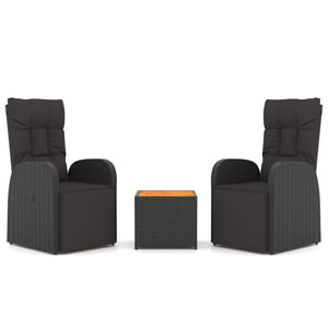 vidaXL 3 Piece Garden Lounge Set Black Poly Rattan&Solid Wood Acacia