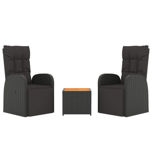 vidaXL 3 Piece Garden Lounge Set Black Poly Rattan&Solid Wood Acacia