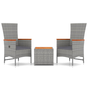 vidaXL 3 Piece Garden Lounge Set Grey Poly Rattan&Solid Wood Acacia