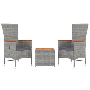 vidaXL 3 Piece Garden Lounge Set Grey Poly Rattan&Solid Wood Acacia