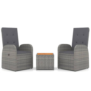 vidaXL 3 Piece Garden Lounge Set Grey Poly Rattan&Solid Wood Acacia