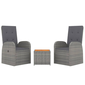 vidaXL 3 Piece Garden Lounge Set Grey Poly Rattan&Solid Wood Acacia