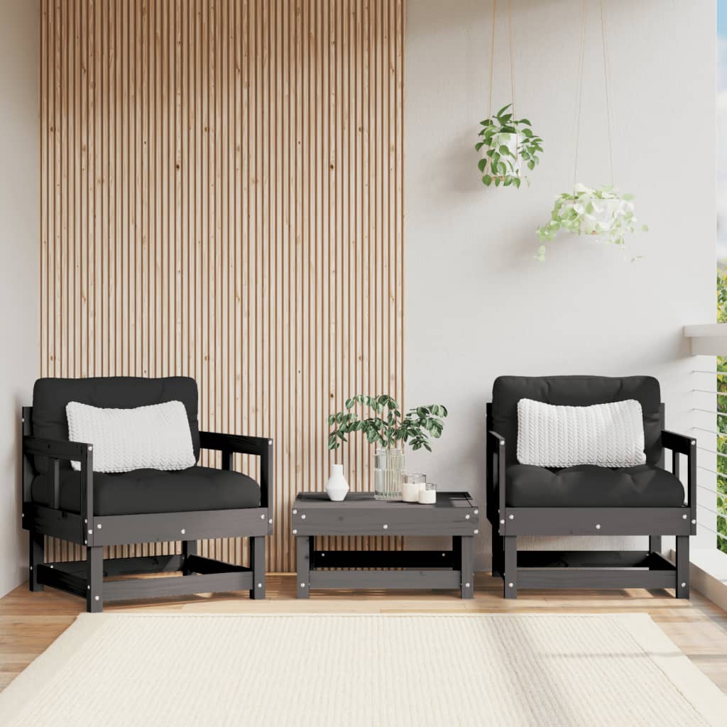 vidaXL Garden Chairs with Cushions 2 pcs Grey Solid Wood Pine