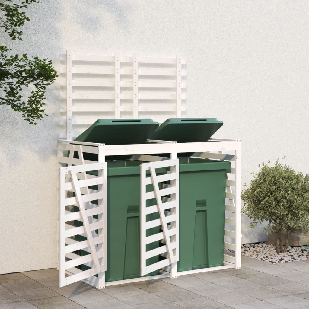 vidaXL Double Wheelie Bin Storage White Solid Wood Pine