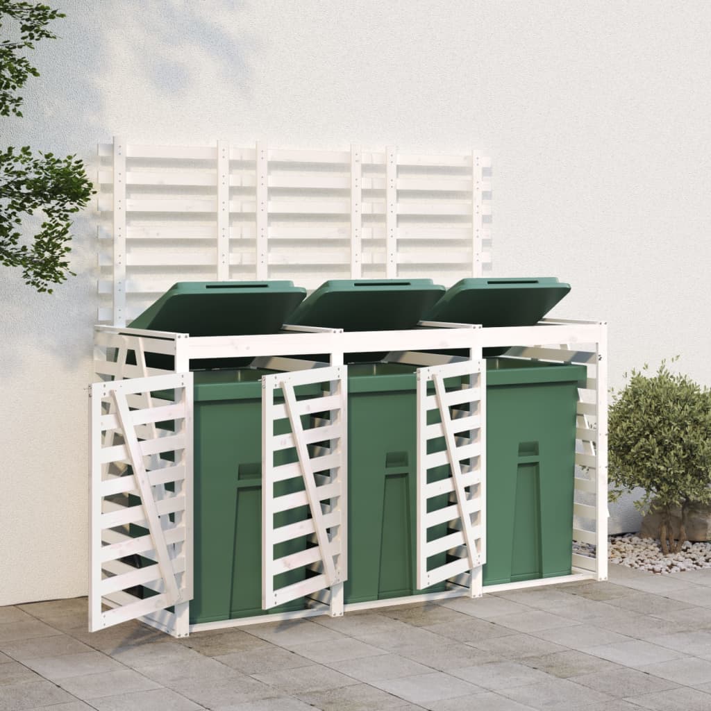 vidaXL Triple Wheelie Bin Storage White Solid Wood Pine