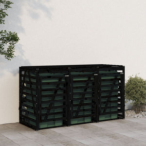 vidaXL Triple Wheelie Bin Storage Black Solid Wood Pine