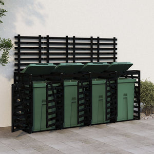 vidaXL Quadruple Wheelie Bin Storage Black Solid Wood Pine