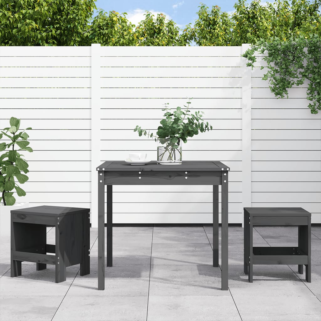 vidaXL 3 Piece Garden Bistro Set Grey Solid Wood Pine