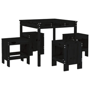 vidaXL 5 Piece Garden Dining Set Black Solid Wood Pine