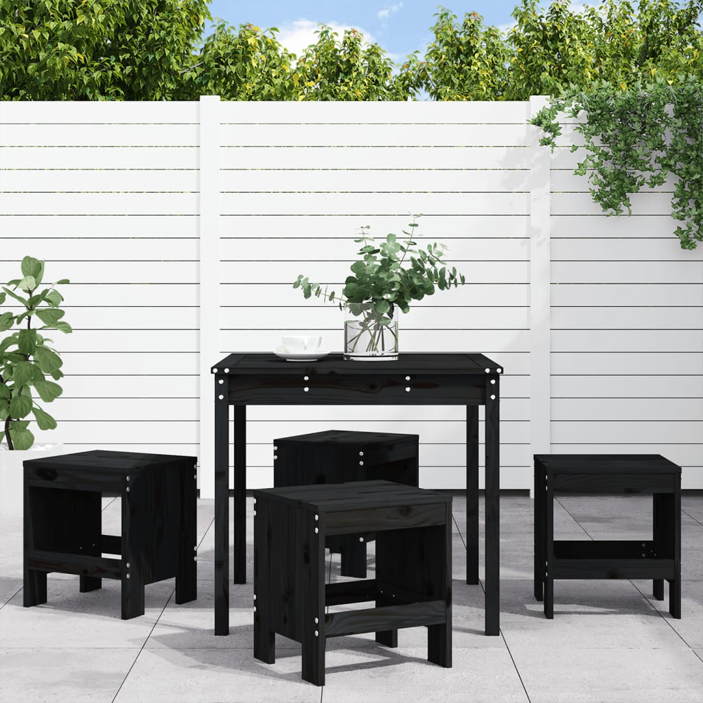 vidaXL 5 Piece Garden Dining Set Black Solid Wood Pine