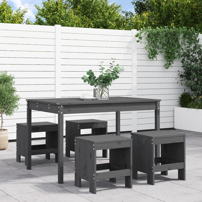 vidaXL 5 Piece Garden Dining Set Grey Solid Wood Pine