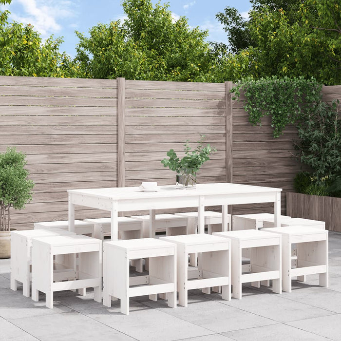 vidaXL 13 Piece Garden Dining Set White Solid Wood Pine