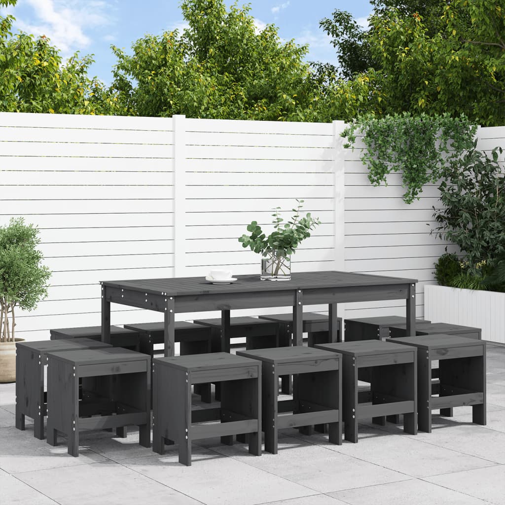 vidaXL 13 Piece Garden Dining Set Grey Solid Wood Pine