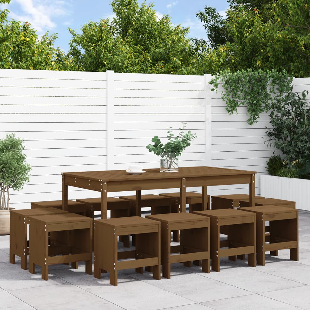 vidaXL 13 Piece Garden Dining Set Honey Brown Solid Wood Pine