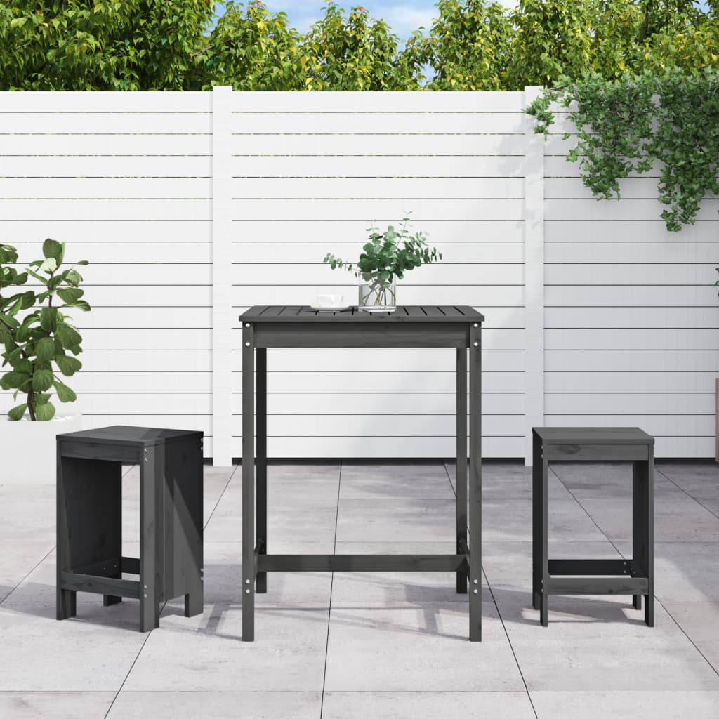 vidaXL 3 Piece Garden Bar Set Grey Solid Wood Pine