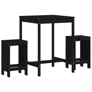 vidaXL 3 Piece Garden Bar Set Black Solid Wood Pine