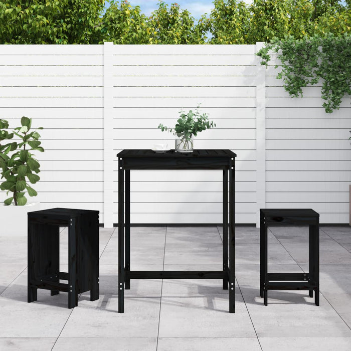 vidaXL 3 Piece Garden Bar Set Black Solid Wood Pine