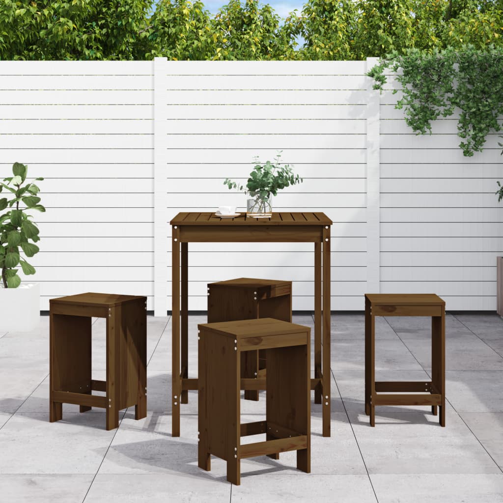 vidaXL 5 Piece Garden Bar Set Honey Brown Solid Wood Pine