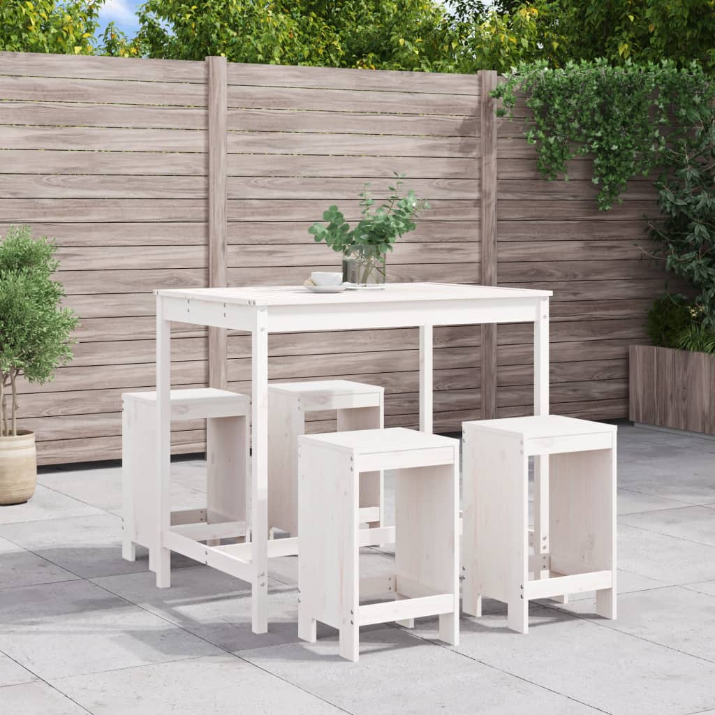 vidaXL 5 Piece Garden Bar Set White Solid Wood Pine