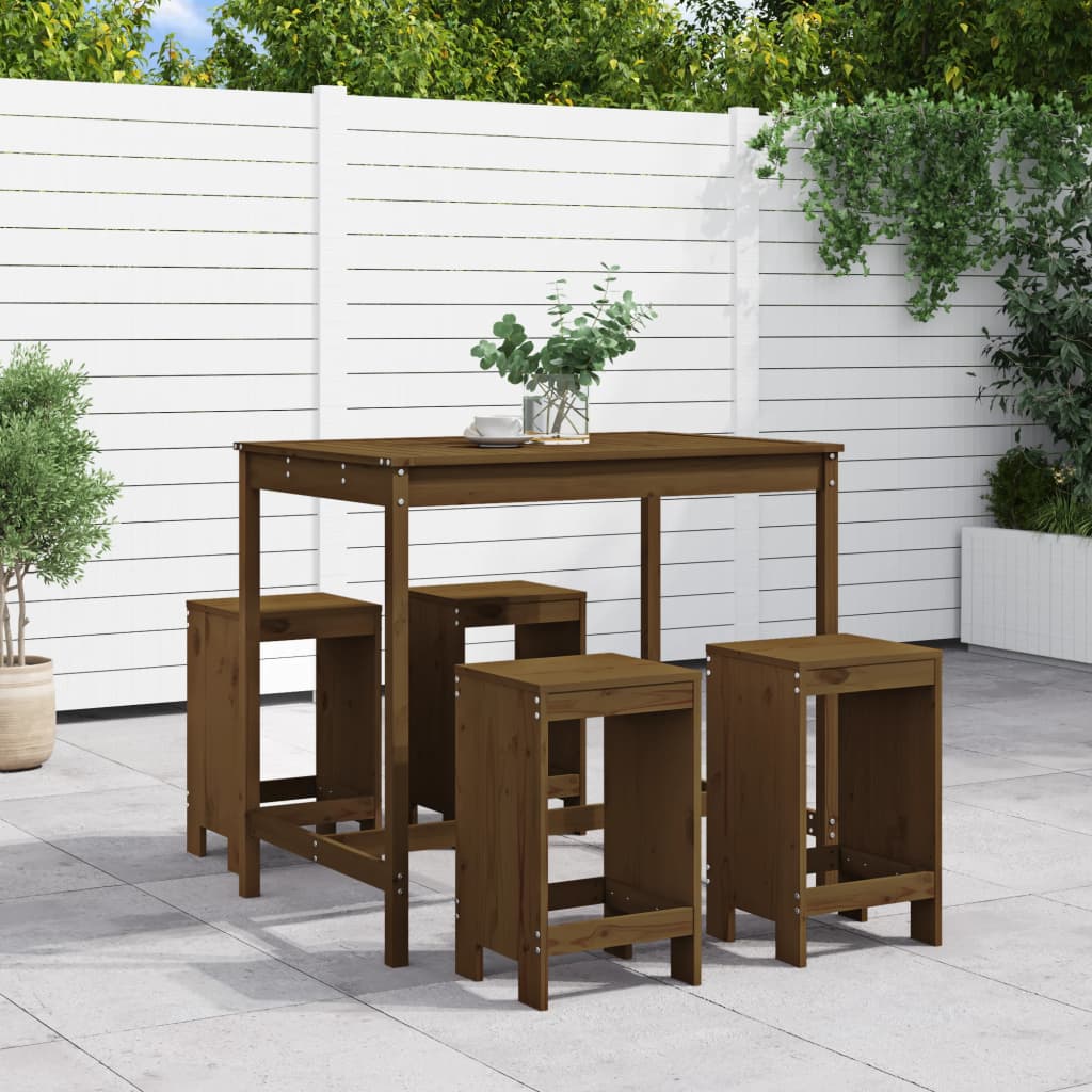 vidaXL 5 Piece Garden Bar Set Honey Brown Solid Wood Pine