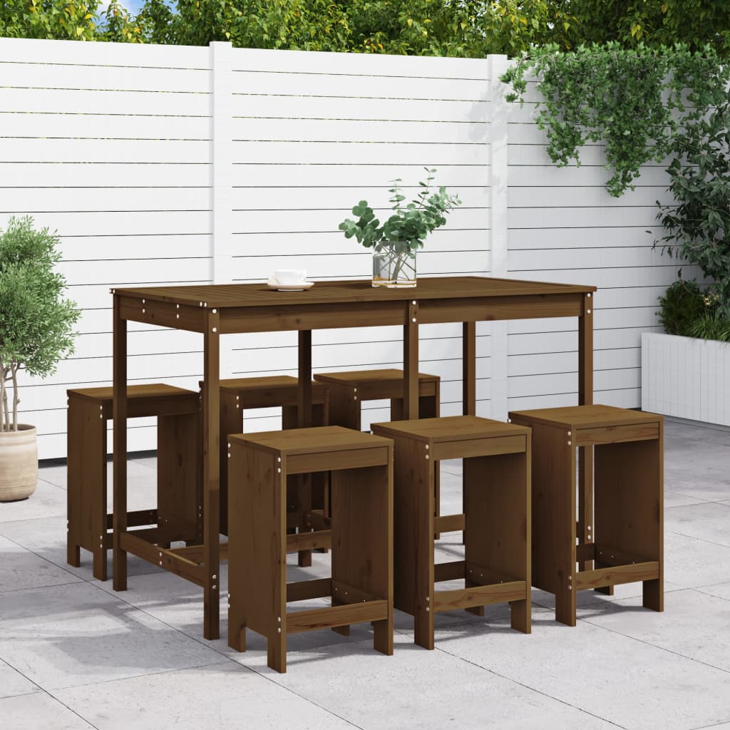 vidaXL 7 Piece Garden Bar Set Honey Brown Solid Wood Pine