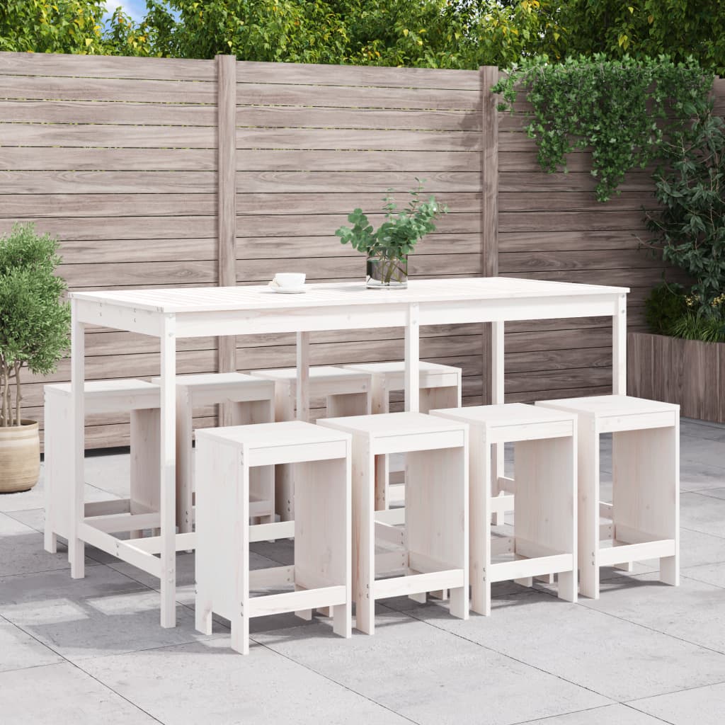 vidaXL 9 Piece Garden Bar Set White Solid Wood Pine