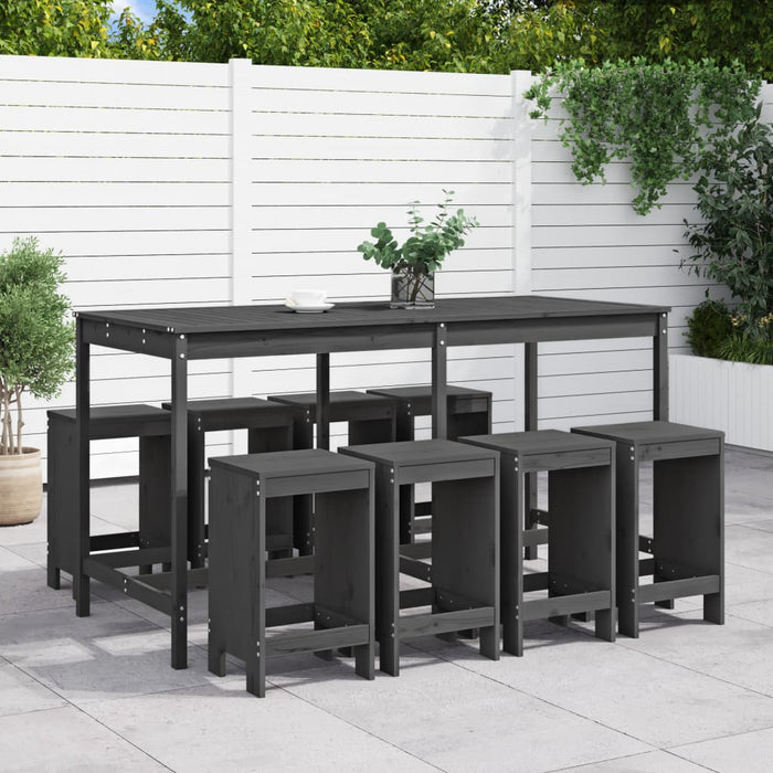 vidaXL 9 Piece Garden Bar Set Grey Solid Wood Pine