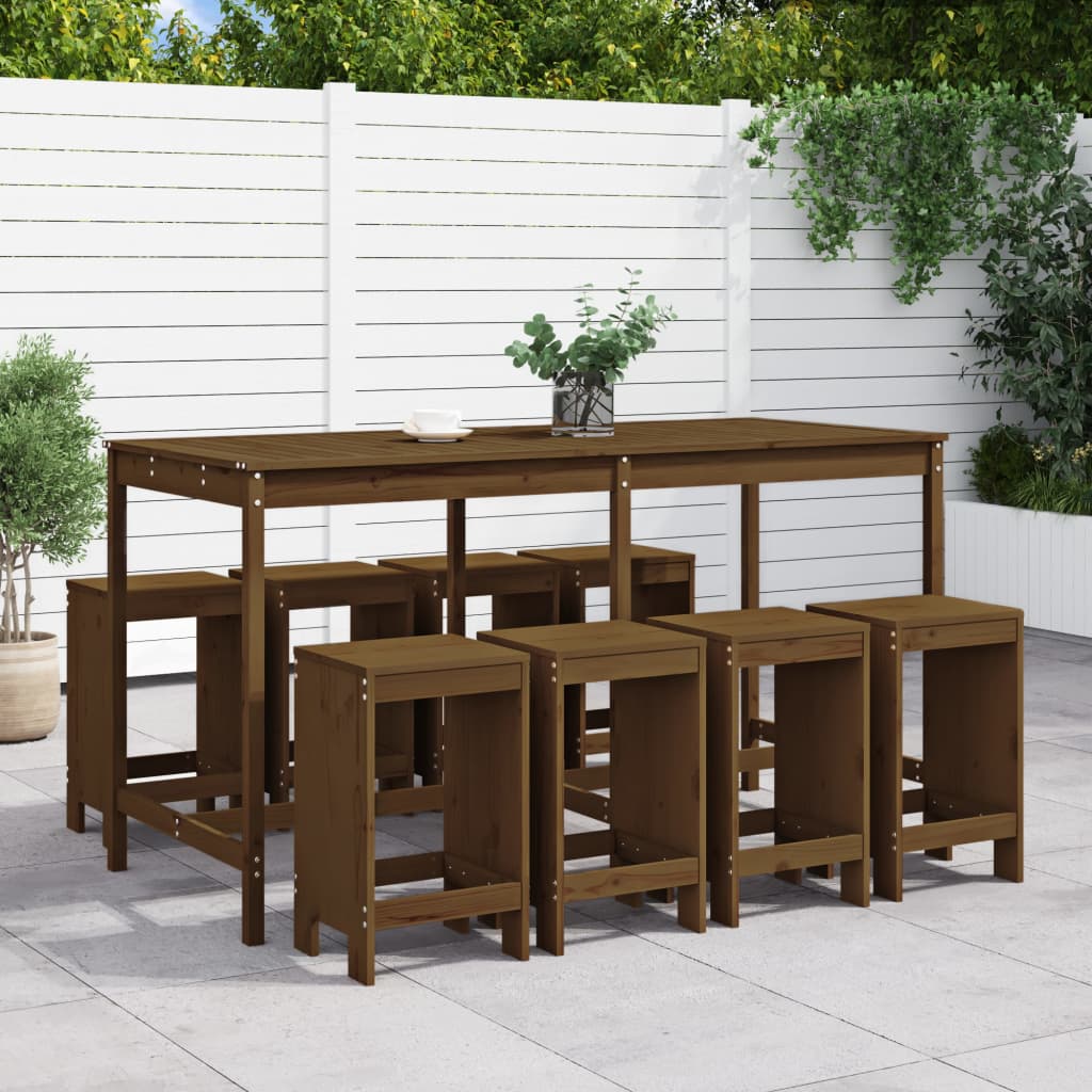 vidaXL 9 Piece Garden Bar Set Honey Brown Solid Wood Pine