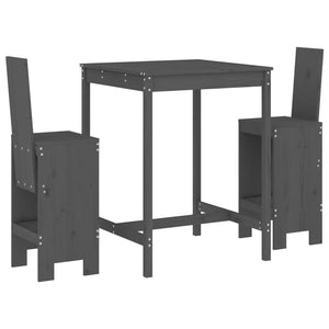 vidaXL 3 Piece Garden Bar Set Grey Solid Wood Pine