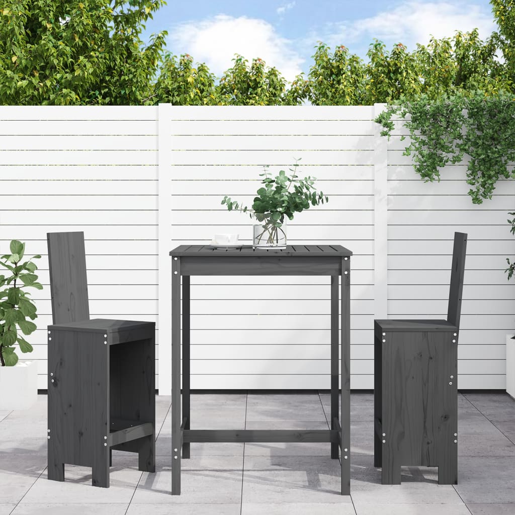 vidaXL 3 Piece Garden Bar Set Grey Solid Wood Pine