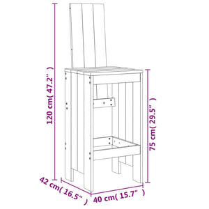 vidaXL 3 Piece Garden Bar Set Black Solid Wood Pine