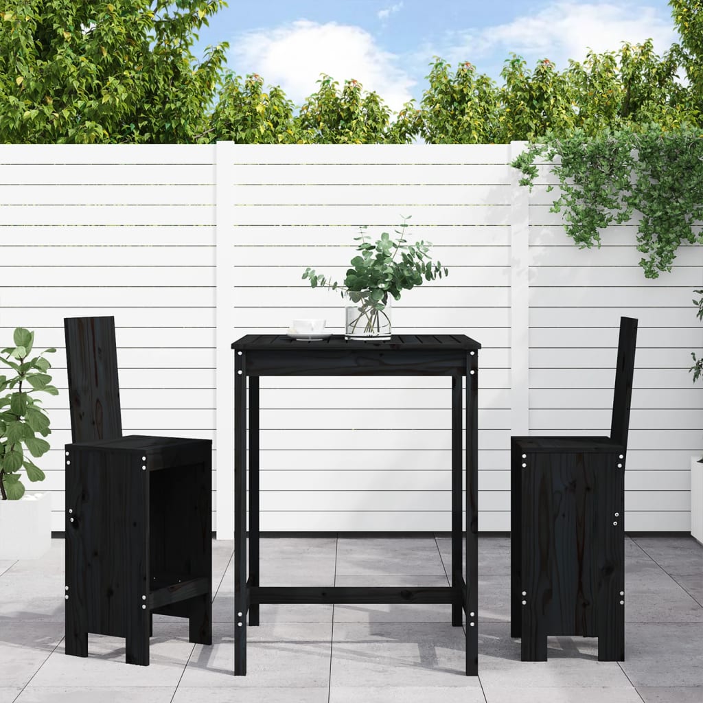 vidaXL 3 Piece Garden Bar Set Black Solid Wood Pine