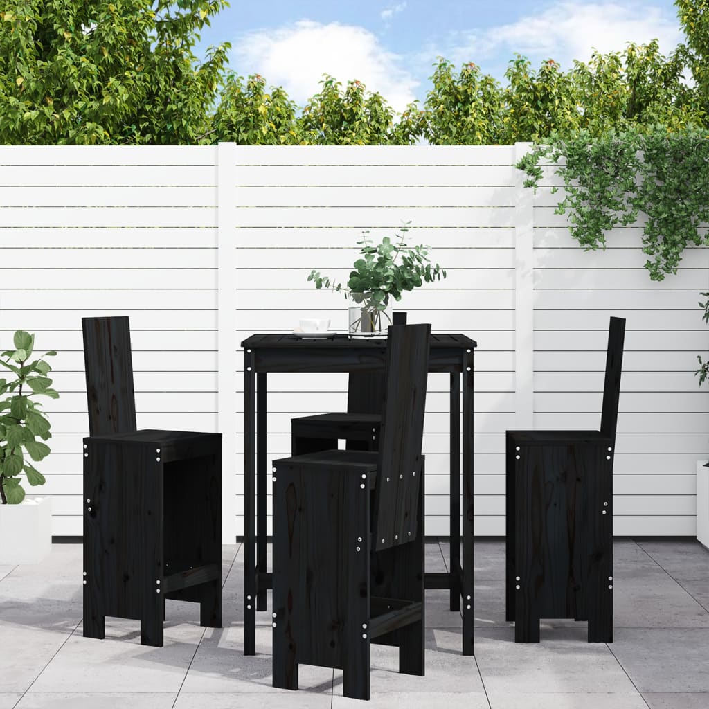 vidaXL 5 Piece Garden Bar Set Black Solid Wood Pine