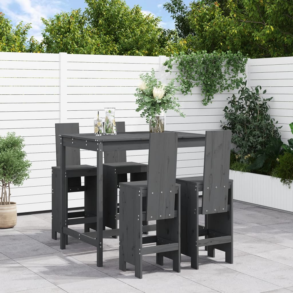 vidaXL 5 Piece Garden Bar Set Grey Solid Wood Pine