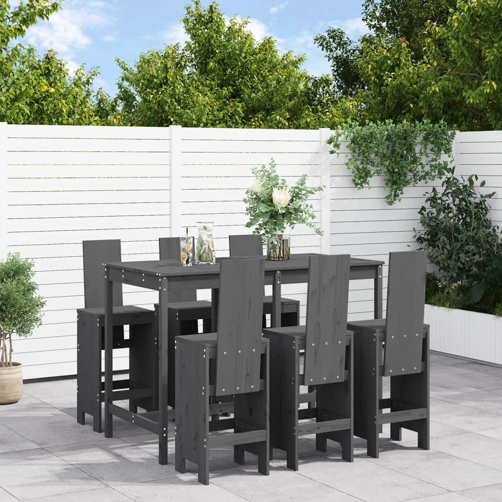 vidaXL 7 Piece Garden Bar Set Grey Solid Wood Pine