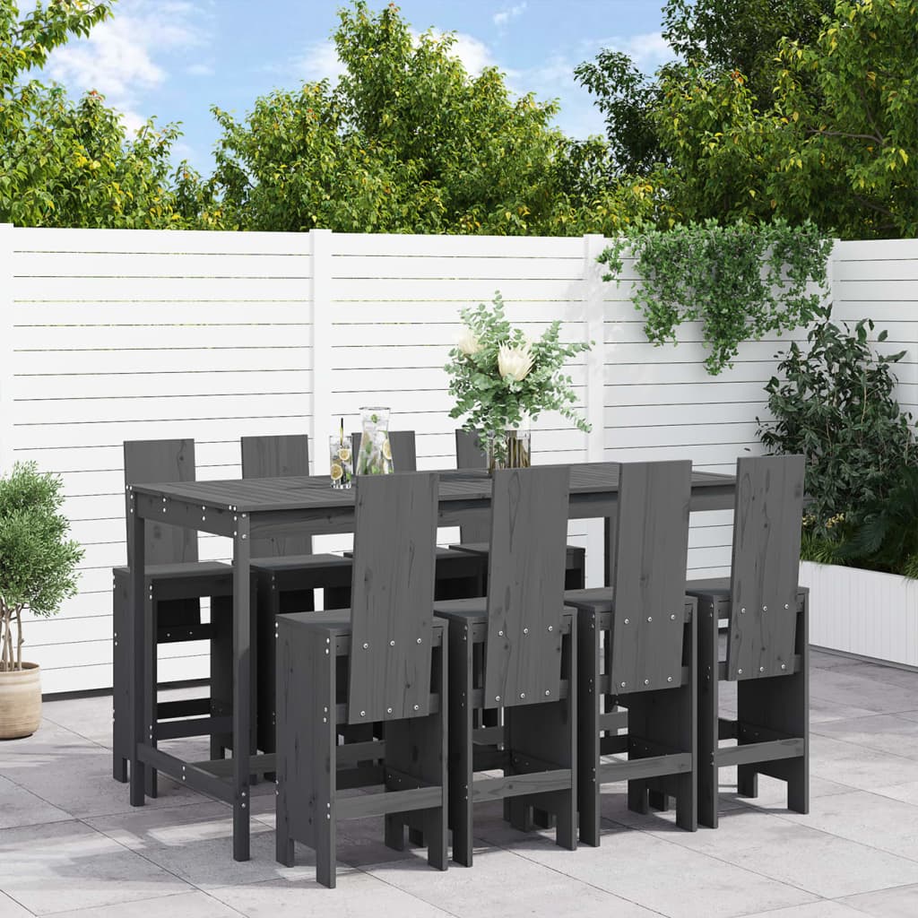 vidaXL 9 Piece Garden Bar Set Grey Solid Wood Pine