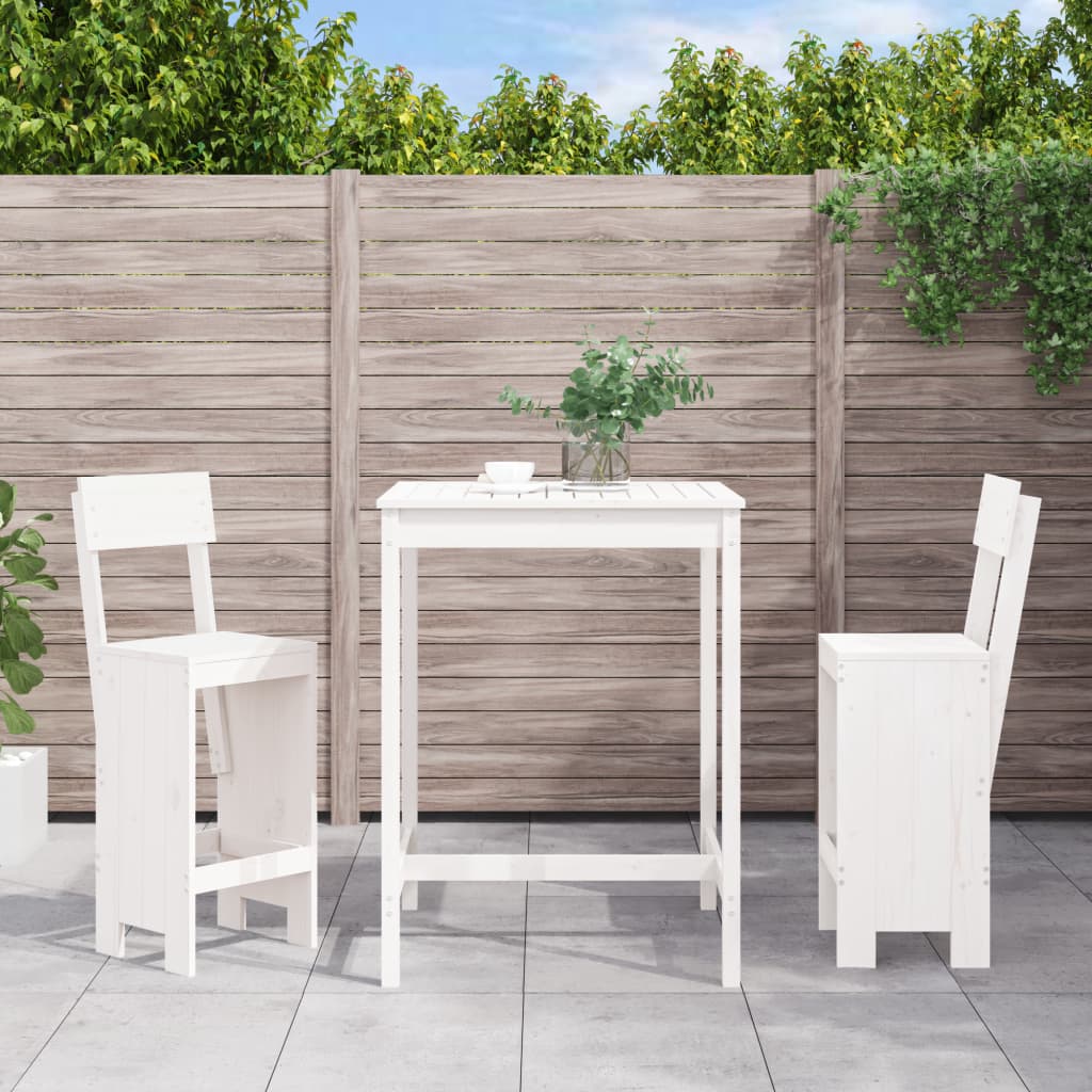 vidaXL 3 Piece Garden Bar Set White Solid Wood Pine