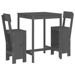 vidaXL 3 Piece Garden Bar Set Grey Solid Wood Pine