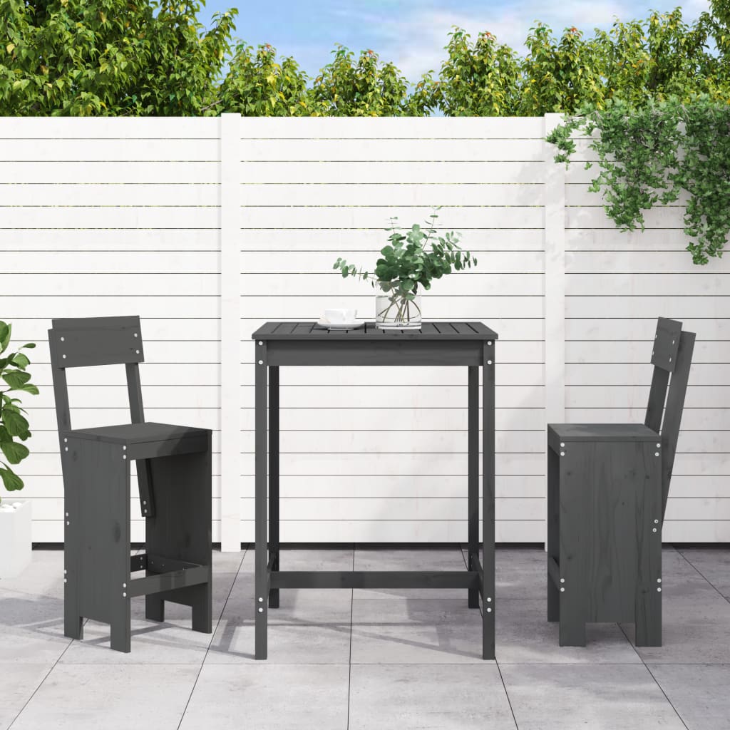 vidaXL 3 Piece Garden Bar Set Grey Solid Wood Pine