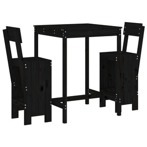 vidaXL 3 Piece Garden Bar Set Black Solid Wood Pine