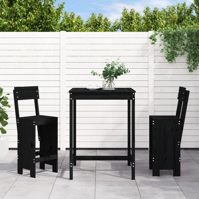 vidaXL 3 Piece Garden Bar Set Black Solid Wood Pine