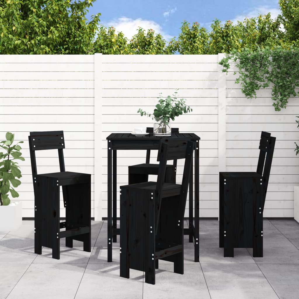 vidaXL 5 Piece Garden Bar Set Black Solid Wood Pine