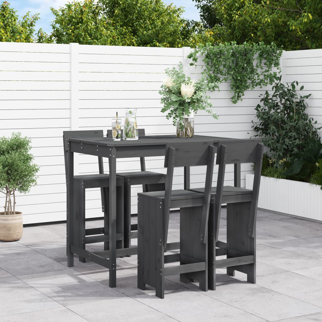 vidaXL 5 Piece Garden Bar Set Grey Solid Wood Pine