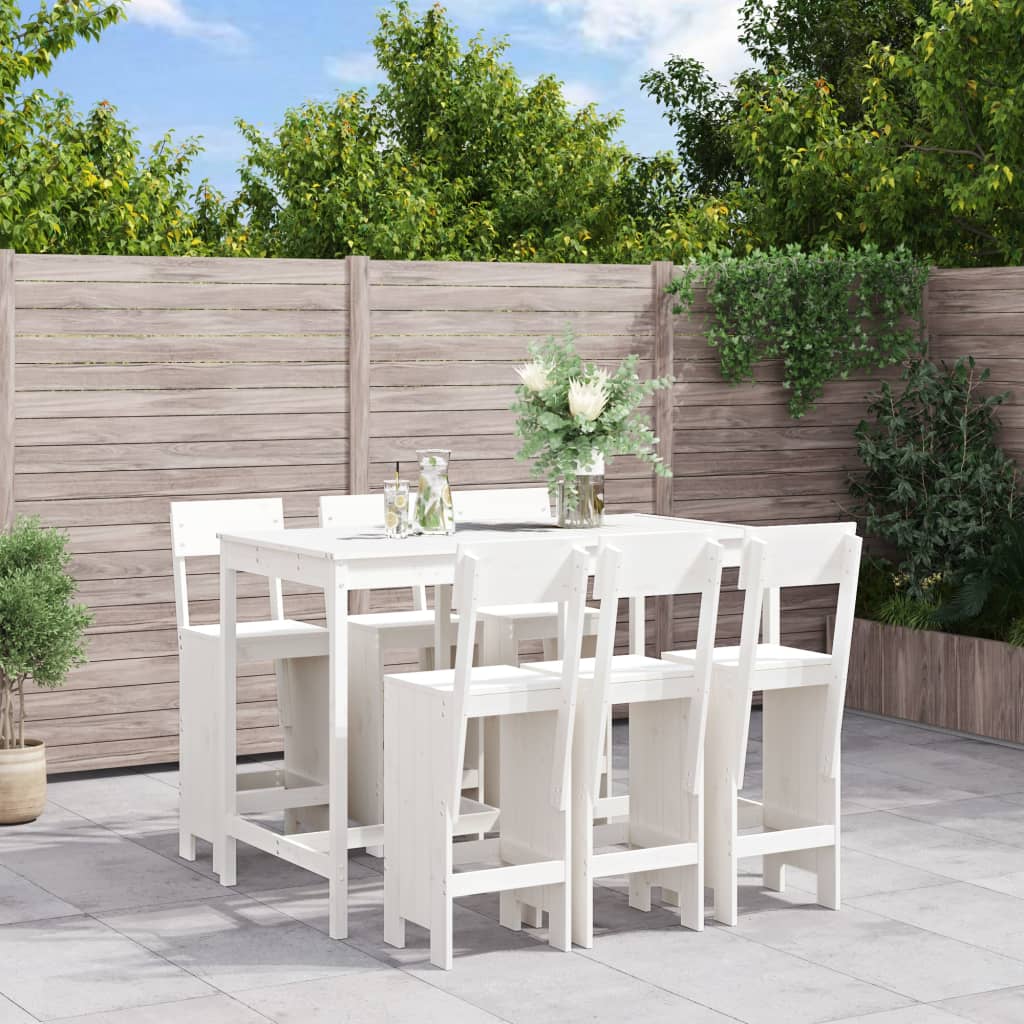 vidaXL 7 Piece Garden Bar Set White Solid Wood Pine