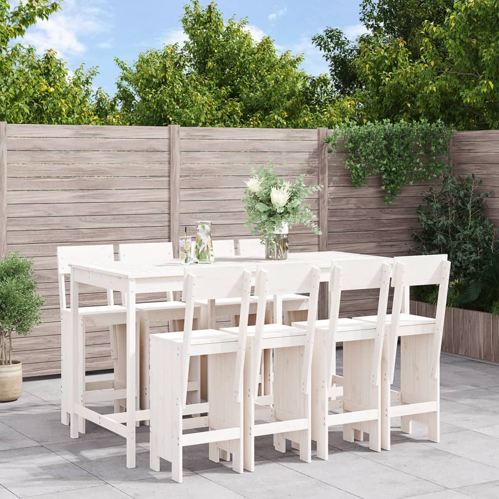 vidaXL 9 Piece Garden Bar Set White Solid Wood Pine