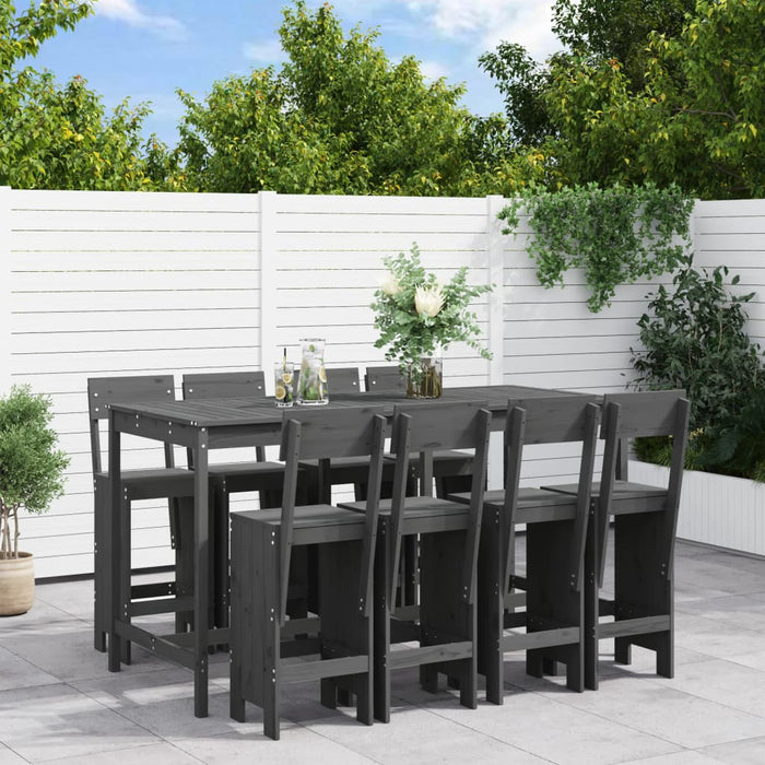 vidaXL 9 Piece Garden Bar Set Grey Solid Wood Pine